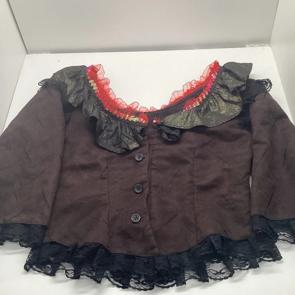 Brown Suede Sz 8 Skirt + Top Day of The Day Costume Mask Hair Clips Halloween - Picture 10 of 14